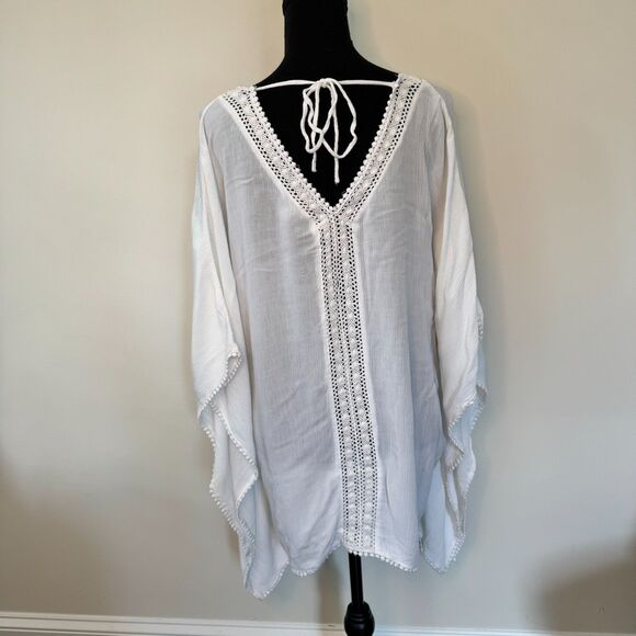 Charming Charlie White Lace Trim Tunic Swim Cover-Up Size Small - Picture 5 of 6